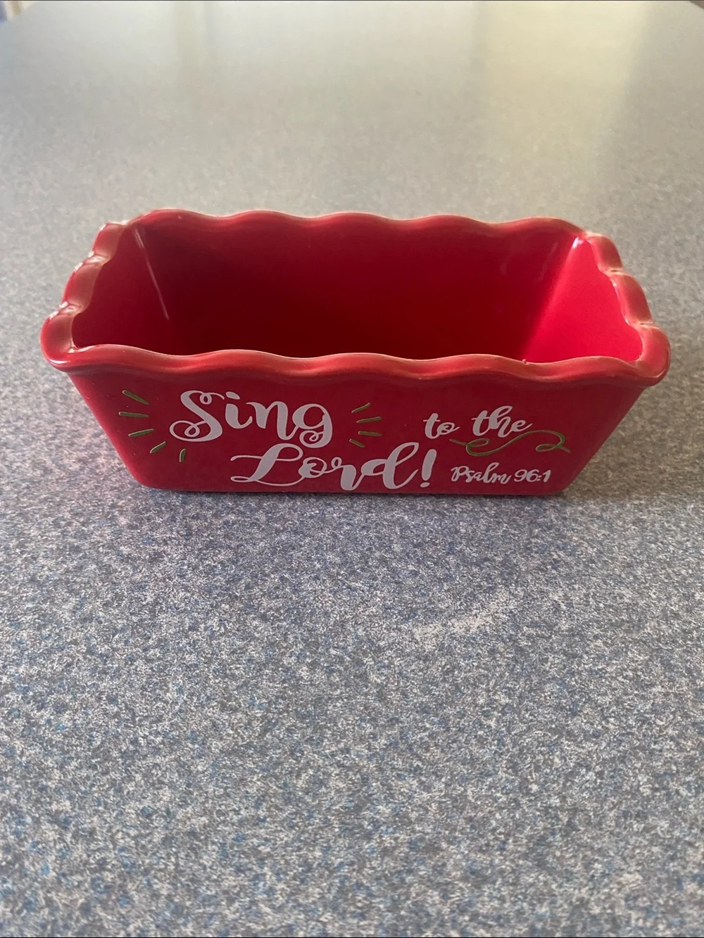 Red Ceramic Loaf Pan - 'Sing to the Lord' Inspirational Bakeware